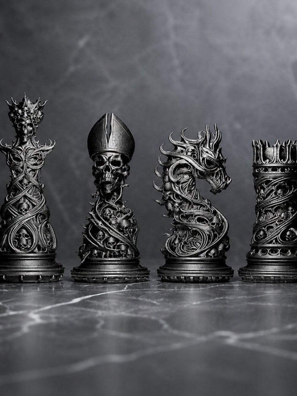 Custom Gothic Skull Chess Pieces